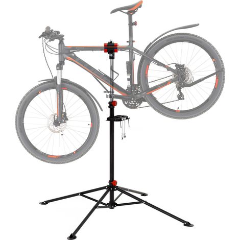 ECD Germany Fahrradmontageständer E-Bike Reparaturständer 360° drehbar/höhenverstellbar 105-185cm, Fahrradständer robust für alle Fahrradarten bis 50kg, Stativfuß 4-beinig, Magnetischer Werkzeugablage (1/5)