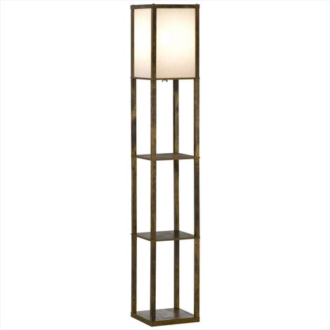 Lampadaire étagère en bois 3 étagères 4 niveaux MDF Blanc et (1/5)
