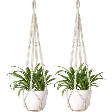 Set di 2 portavaso in macramè, appendi piante in corda di cotone, decorazione per giardino interno con 2 ganci.