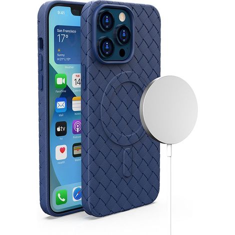 Funda tejida para iPhone 15 Pro con MagSafe, color azul marino. (1/5)