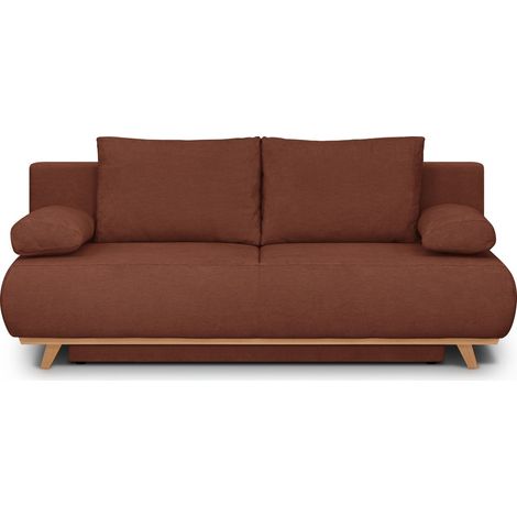 Canapé convertible 3 places avec coffre de rangement en tissu chenille rouille foncé - Laria