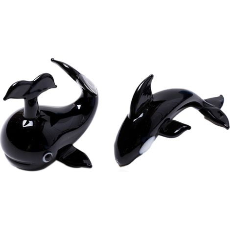 Lot de 2 figurines de baleines miniatures en verre soufflé à la main, représentant des animaux marins. Porte-baguettes, cadeau, décoration pour aquarium. (1/5)