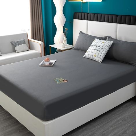 Ensemble de Draps 200x220 cm - Housse de Matelas avec Élastique, Drap-Housse Gris Clair et Taie d'Oreiller - Literie en Microfibre Douce, Style Simple et Élégant (1/2)