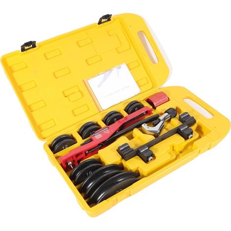 Kit para doblar tubos, ángulo de doblado de 0 a 90°, caja de herramientas portátil, amarillo y negro. (1/2)