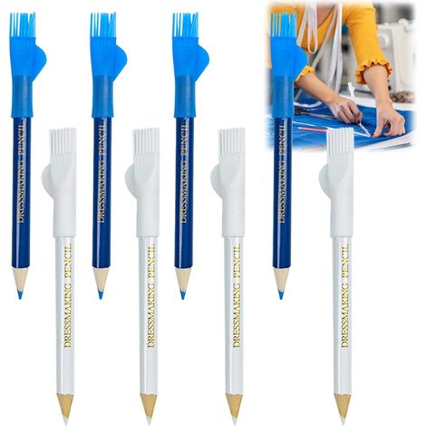 8 Pièces Sewing Chalk,Fabric Marker Pencils,Crayon Couture et Stylo Couture, Crayon Craie Couture Blanc, Craie de Couture Tissu Effaçable, Craie Tailleur Couture Portable,Blanc, Bleu (1/5)