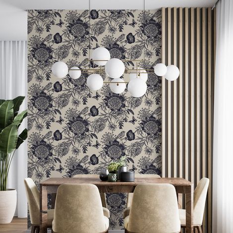 Papier peint - Fleurs Oiseaux - 1 LÉ de 60x260 cm - Surface L 60 x H 260 cm (1/4)