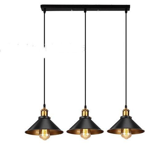 Suspension Luminaire 3 Lampes, Lustre Cuisine Industriel Noir 3 Ampoules (1/5)