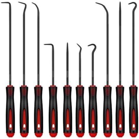 Lot de 10 crochets et crochets, en acier allié, outil précision automobile, pour enlever les tuyaux, joints d'huile, (rouge/noir, 16 cm + 24 cm) - (1/5)