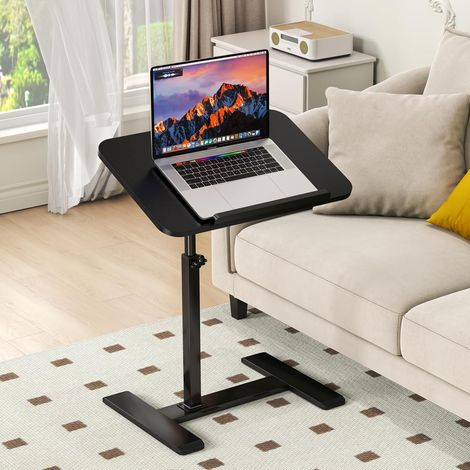 Table d'appoint en forme de C réglable en hauteur, pivotante à 360°, support pour ordinateur portable, table d'appoint canapé, table basse mobile en bois, petite table (noir) (1/5)