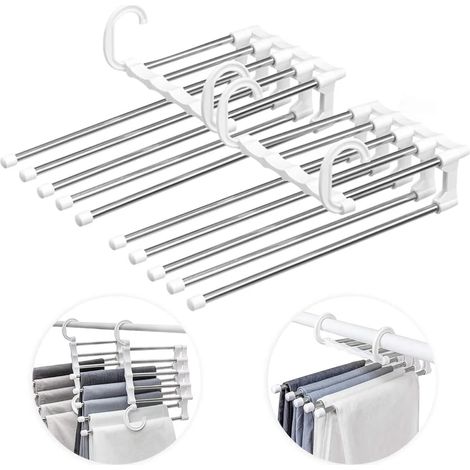 Organisateur de garde-robe en matériau de haute qualité, cintres pliables en acier inoxydable pour la maison et les dortoirs, nouveau cintre à pantalons antidérapant avec réglage et (1/5)