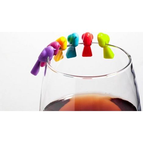 Lot de 6 marqueurs pour verres - Motif oiseau - Marqueurs à vin - Accessoire de fête (1/5)