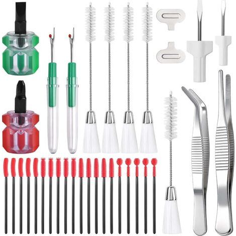 35 - Kit de limpieza para máquinas de coser - Herramientas de mantenimiento para máquinas de coser - Cepillos de silicona, destornilladores, alicates, tijeras, descosedores para reparaciones doméstica (1/5)