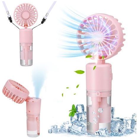 Mini ventilateur brumisateur portable, 4000 mAh, rechargeable par USB (autonomie de 5 à 21 heures), 4 vitesses, silencieux, pliable et de poche, idéal pour les voyages et les activités de plein air. C (1/5)
