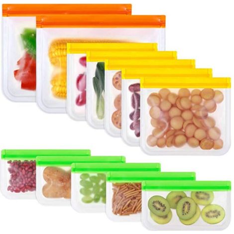 10 Pièces Sacs de Rangement Réutilisables, Sacs de Congélation Réutilisables sans BPA, Sacs à Sandwich Réutilisables, Sacs à Lunch Étanches pour le Voyage (1/4)