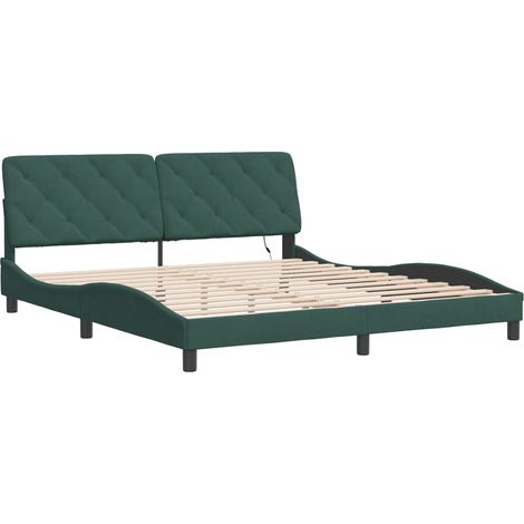 vidaXL Giroletto con LED senza Materasso Verde Scuro 180x200 cm in Velluto (1/4)