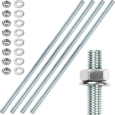 4 Pcs Tige Filetée M10 Zinc M10 X 300 mm Tiges Filetées Entièrement Boulons Filetés Complet Avec écrous et Rondelles Argent (1/4)