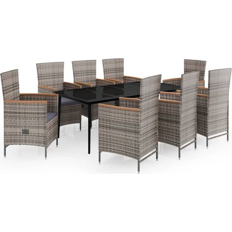 Juego de comedor de jardín muebles de exterior con cojines 9 piezas gris 020014174 (1/5)