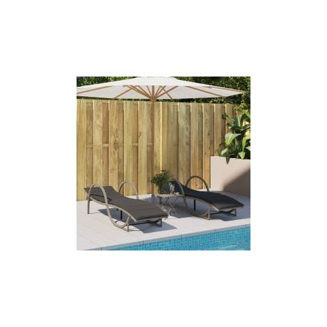 Chaises longues lot de 2 et coussins gris clair résine tressée (1/5)