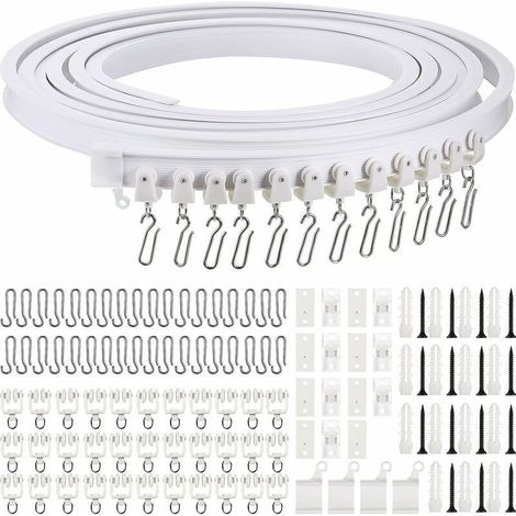 Rail de Rideau Incurvé au Plafond Pliable Support de Rideau de Plafond Flexible Rail Incurvé de Fenêtres Souples pour Tringle à Rideaux avec Crochets de Rideau en Métal (Blanc. 5 m) (1/5)