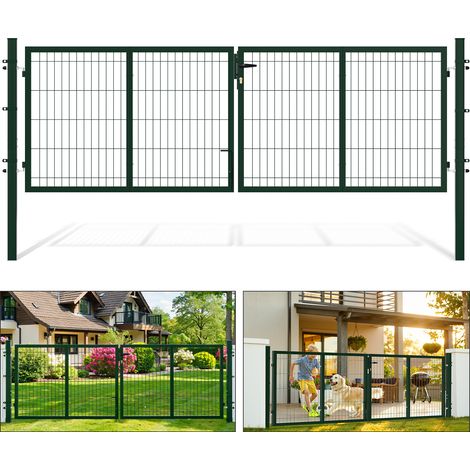 Randaco Cancello da giardino in acciaio verde con tubo quadrato, 300x100 cm (1/5)