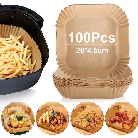 Baking Paper - Air Fryer Liner - Disposable Non-Stick Parchment Paper for Air Fryers - Brown - 16 x 4.5 cm - Pack of 100 (1/5)