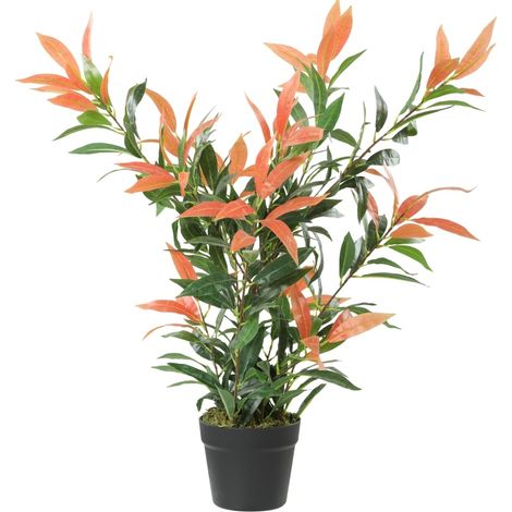 Pianta artificiale Glanzmispel 90 cm con 300 foglie, rami regolabili, rosso e verde (1/5)