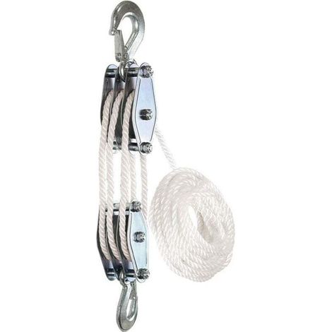 Poulie de palan à corde de 1100 livres - Acier galvanisé - 3 Poulies - Levage 2,5m - Corde de nylon résistant de 15 m (1/4)