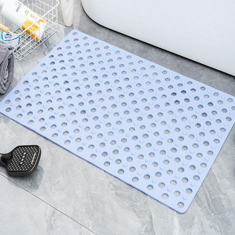 Tapis de bain Rectangulaire antidérapant à ventouses, lavable en machine, drainage rapide, 35 x 68 cm, bleu clair (1/5)