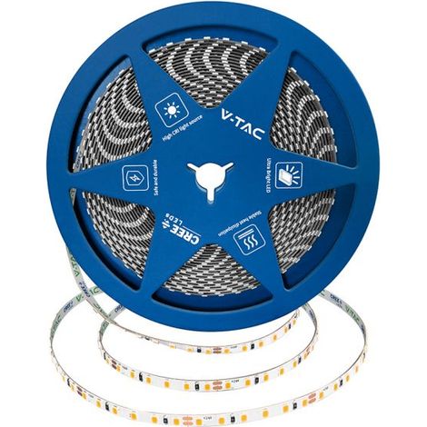 V-TAC PRO LED-Streifen mit CREE-Chip, 120 LEDs/m, 8 W/m, 10 m, 24 V, Doppel-Leiterplatte, 3000 K, CRI &gt 90 – Artikelnummer 240806