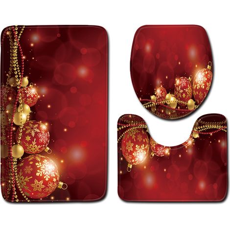 Badezimmerteppich-Set 3-teilig, rutschfeste Badematten, Weihnachtsmann-Aufdruck, weiche Badematten mit starker Wasseraufnahme für Badezimmer, Schlafzimmer, Küche, Toilette und Badewanne (8)
