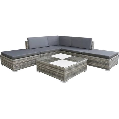 6-tlg. Garten-Lounge-Set mit Auflagen Poly Rattan Grau