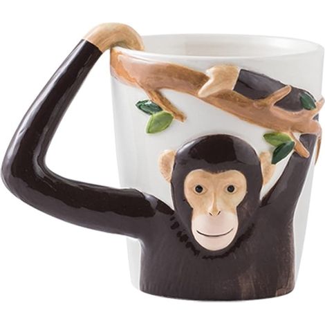 Mug en céramique 3D singe ludique - 35 cl - Tasse originale et amusante pour café, thé et boissons chaudes - Cadeau idéal pour les anniversaires et les fêtes - Design blanc et coloré (1/5)