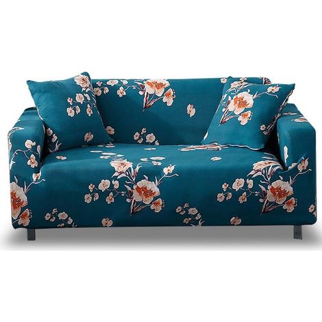 Funda para sofá de 3 plazas con reposabrazos, funda elástica para sofá, funda para sillón, funda elástica para sofá, protector universal para muebles, estampado floral azul. (1/5)