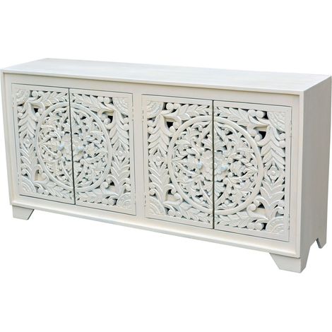 Buffet avec 4 portes en bois de manguier laqué blanc (1/5)