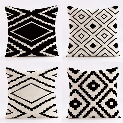 Lot de 4 housses de coussin décoratives noires 50 x 50 cm, housses de coussin géométriques carrées, décoration de canapé (1/5)