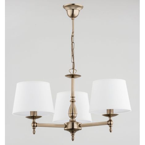 Goldpatina-Pendelleuchte an einer Kette mit weißen Lampenschirmen für das Wohnzimmer, 3xE14 10W roksana Alfa (1/2)