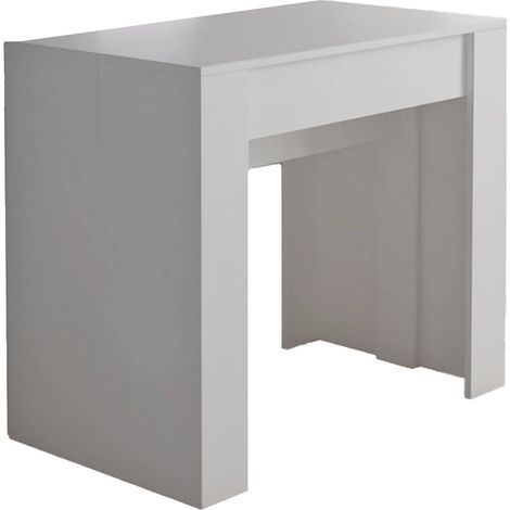 Dmora - Consolle allungabile Maclodio, trasformabile in tavolo da pranzo, salvaspazio ed estensibile fino a 237 cm, 90-237x76,6x90 cm, Bianco (1/5)