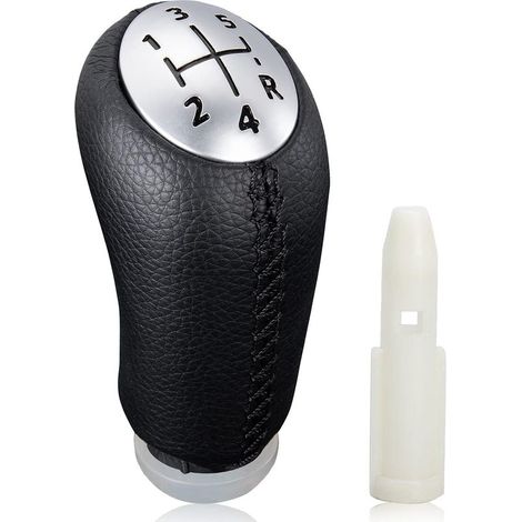 Pommeau de levier de vitesses manuel 5 rapports pour Renault Clio III (2005-2009), Megane 2 Laguna 2 (2003-2009) et Clio 4 (2012-2019). Revêtement en cuir noir et adaptateur inclus. (1/5)