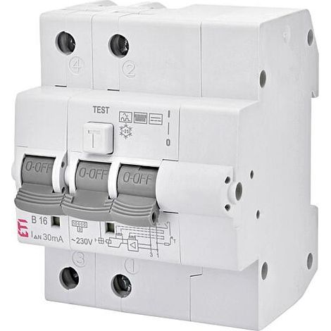 ETI FI-LS-Schalter KZS-4M, 2-polig, Typ B, B16 / 0,03A, unverzögert