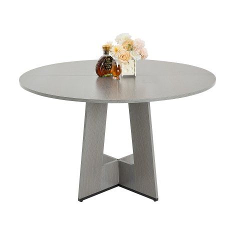 Mesa de Comedor Redonda 120 cm de Madera para 2-4 Personas Mesa de Comedor Estilo Rústico para el Ocio con Patas de Madera Gruesas para Oficina, Hogar, Cocina, Sala de Estar, Gris, Solo Mesa (1/5)