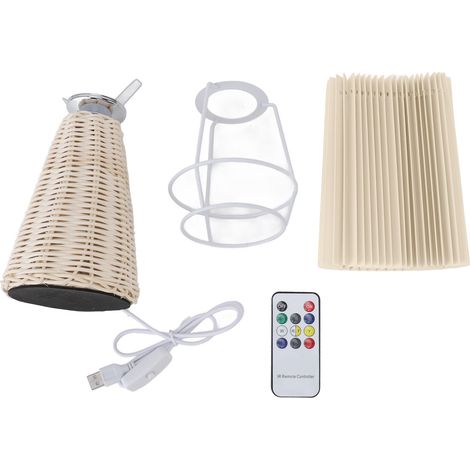 Lampe de table plissée avec télécommande, abat-jour moderne en tissu beige, base en rotin, table de chevet pour chevet, salon, maison, bureau, décoration (1/5)