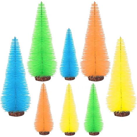8 Pièces Mini Sapin de Noël, Arbre Artificiel Miniature Fluorescent avec Base en Bois, 10cm/15cm, Mini Décoration Sapin de Noel, pour Décoration Noël, Chambre, DIY, Table, Vitrines, Cadeau (1/5)
