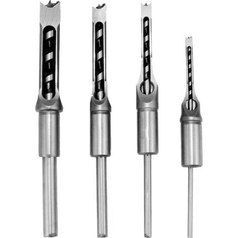 Ensemble de 4 forets carrés pour le travail du bois : scie cloche, burin, forets en acier (1/4 pouce, 5/16 pouce, 3/8 pouce, 1/2 pouce) pour le bois (1/5)