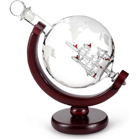 Carafe en verre à motif globe gravé (850 ml) pour spiritueux, whisky, bourbon. (1/5)