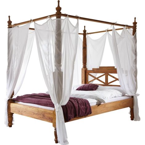 Himmelbett Sheesham 180x200x224  braun geölt NATURE BROWN 532