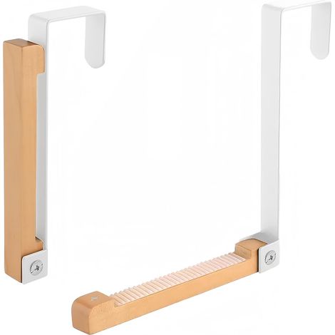 Lot de 2 crochets de porte pliables avec sangles antidérapantes,en métal et bois,pour suspendre vêtements et manteaux derrière les portes (1/5)