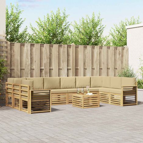 Teenpull – Outdoor-Sofagarnitur 11 Stk. Weiß und Beige Polyester (1/5)