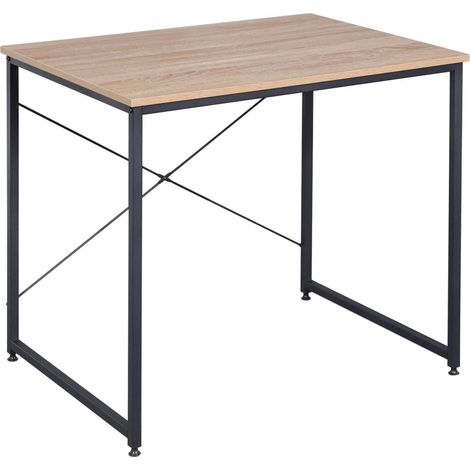 WOLTU Holz mit Eisen-Gestell Computertisch Bürotisch Schreibtisch PC Tisch Arbeitstisch Esstisch Große Desktop Design, Heller Eiche+schwarz