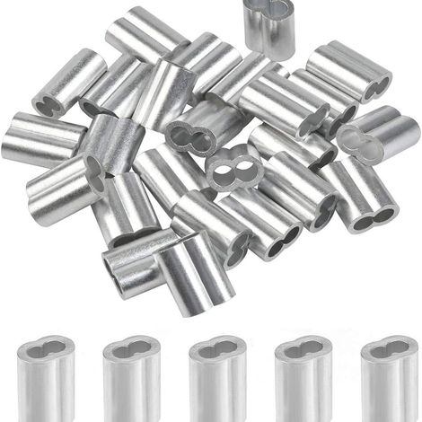 100 Stück Aluminiumhülsen, Aluminium-Drahtseil-Aderendhülsen, Aluminium-Crimpklemmen mit doppelten Enden für Drahtseile