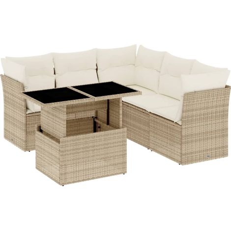 Set Divano da Giardino 6 pz con Cuscini Beige in Polyrattan vidaXL (1/5)